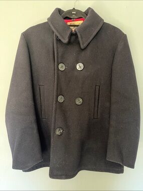 VTG Women’s Monterey Club Sportswear Wool Pea Coat Dark Navy Red Lining Size 16